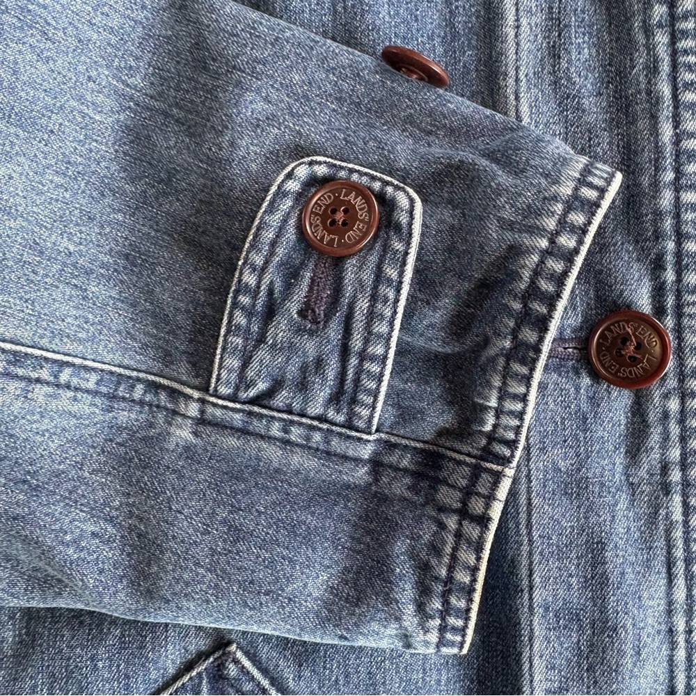 Vintage Lands End Denim Barn Chore Coat Jacket Women Medium Flannel Lined Jean - Picture 5 of 11